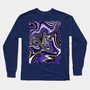 Blue River Marbled Swirl, 1970s Abstract Flowing Texture Long Sleeve T-Shirt